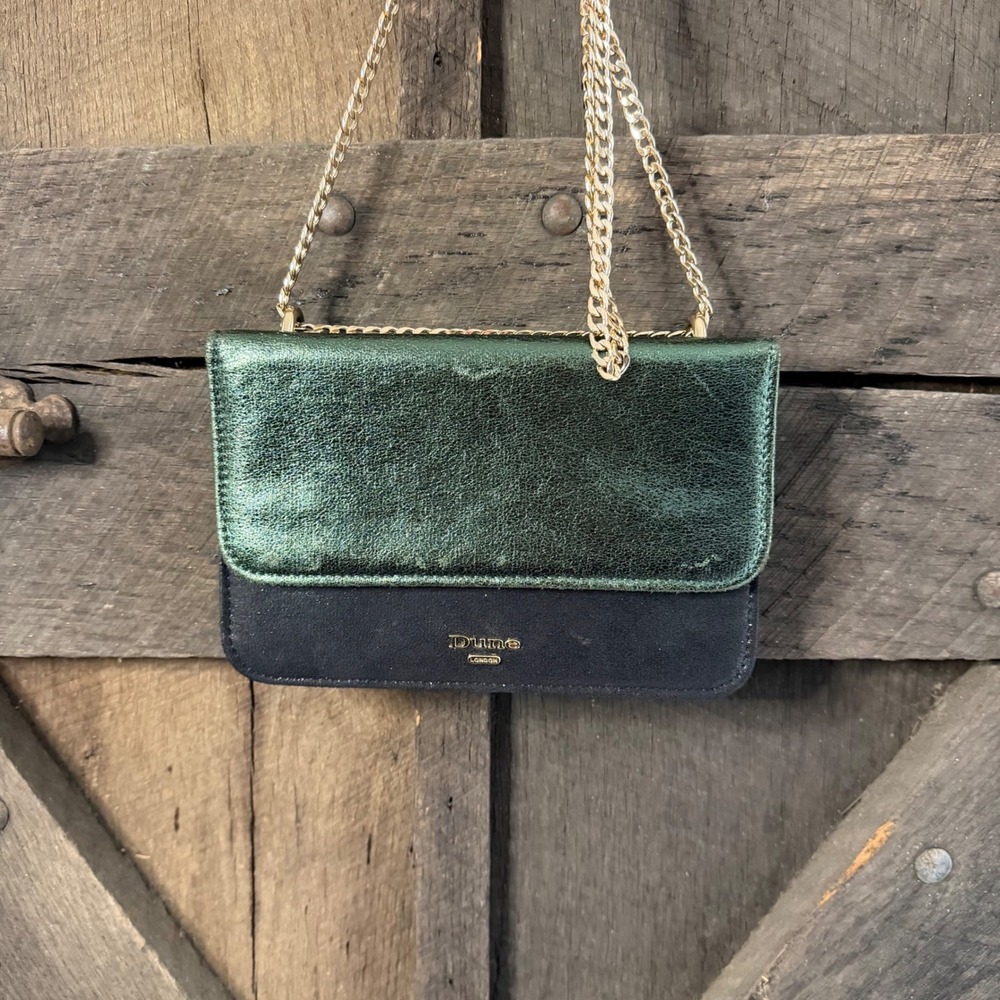 Dune London Metallic Flap Crossbody Bag OS Green Black Evening Clutch
